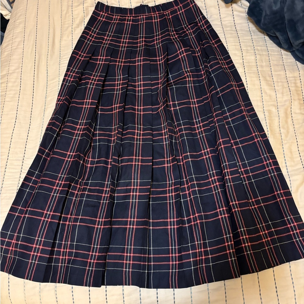 Plaid A-Line Skirt - Navy and Red